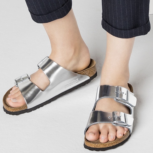 birkenstock arizona soft footbed silver